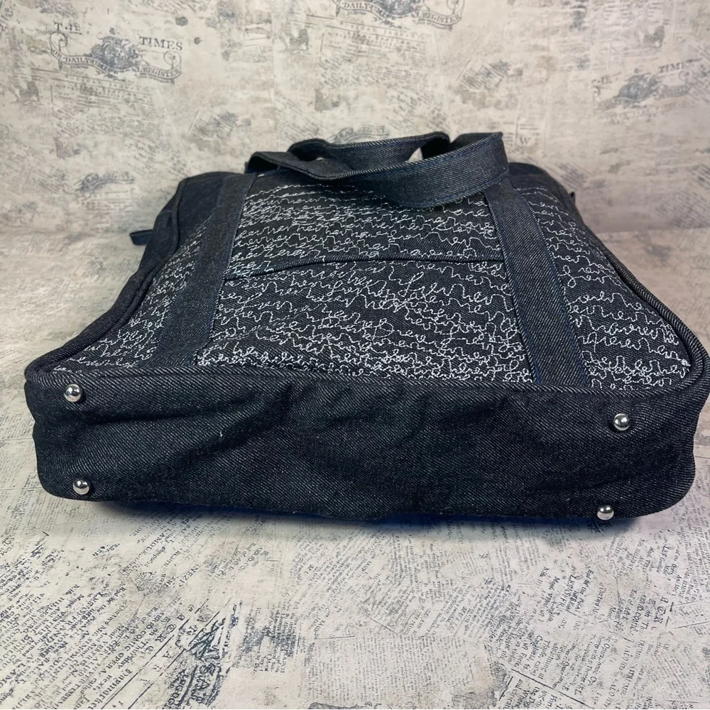 Matt Murphy Designs Black Denim Tote Bag Embroidered Rare Vintage Boho Shoulder